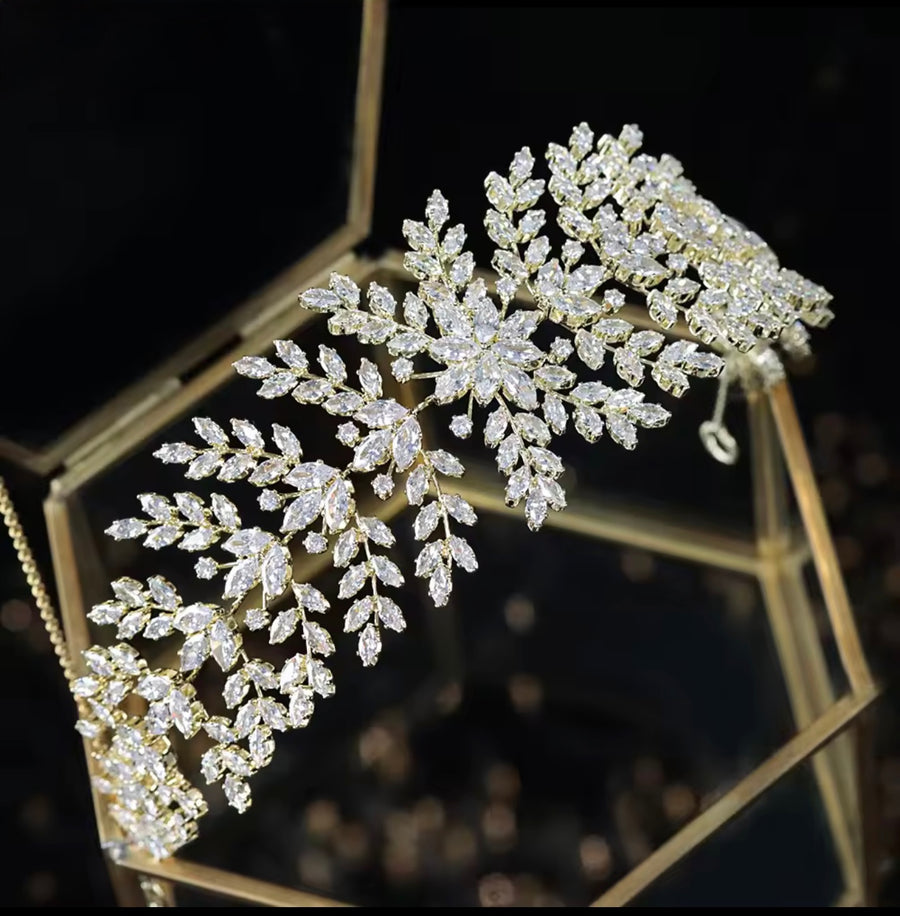 Rose Bridal Headband Gold