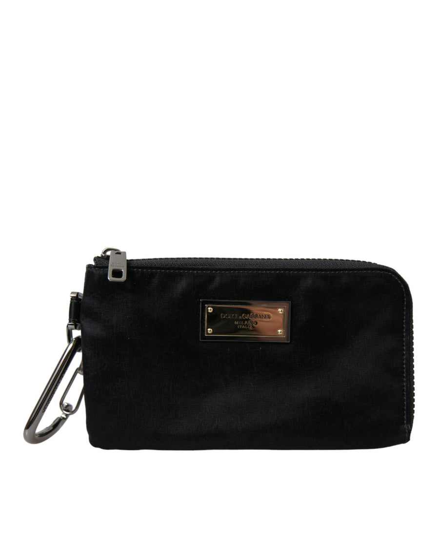 Dolce & Gabbana Men's Black Nylon Logo Plaque Keyring Pouch Clutch Bags - One Size