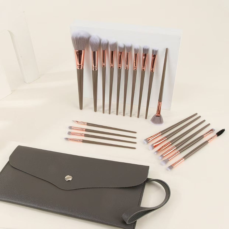 Brown and Gold Complete 20-Piece Makeup Brush Set with Travel Pouch - Professional Synthetic Face & Eye Brushes Kit