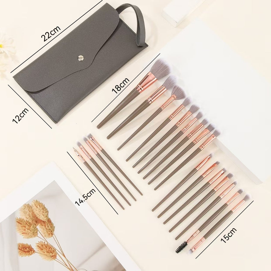 Brown and Gold Complete 20-Piece Makeup Brush Set with Travel Pouch - Professional Synthetic Face & Eye Brushes Kit